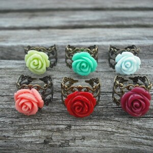 Rose Flower Cabochon Ring antique brass image 1