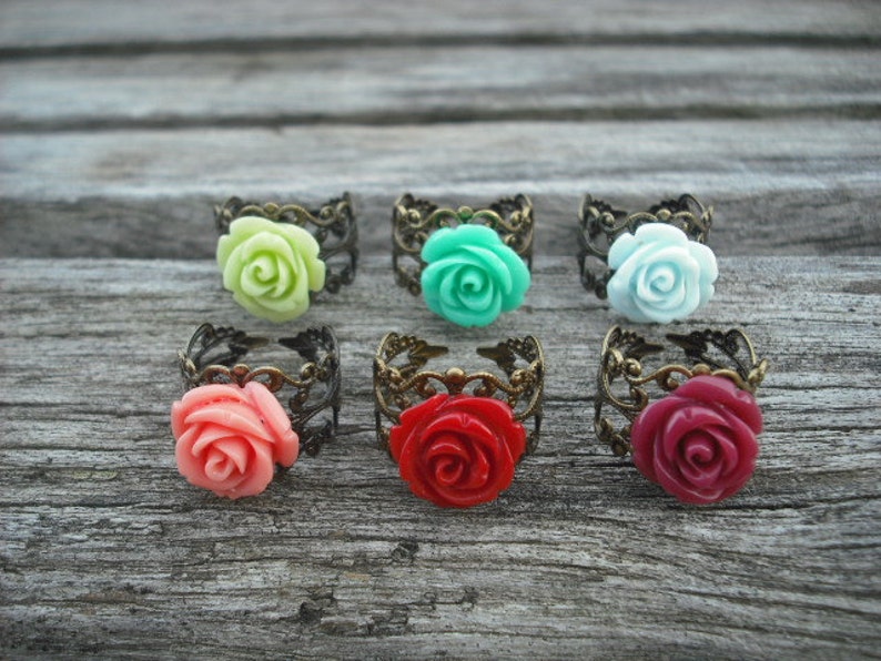 Rose Flower Cabochon Ring antique brass image 1