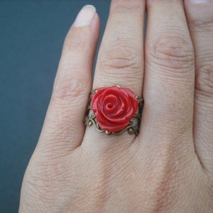 Rose Flower Cabochon Ring antique brass image 3