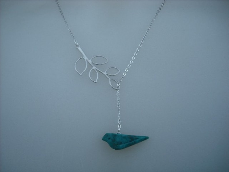 matte white gold plated Bridesmaids gift Wedding Gift genuine turquoise bird lariat
