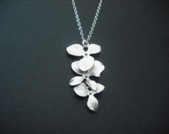 Bridesmaid Necklace, Silver Necklace with Triple Orchid Flowers