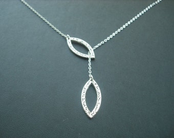 Bridesmaid lariat necklace, ella lariat - white gold plated chain, birdesmaid gift, wedding gift,