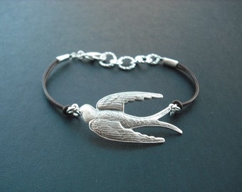 Gliding Bird Bracelet - antique silver brass