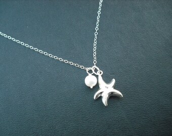 starfish and freshwater pearl necklace - sterling silver