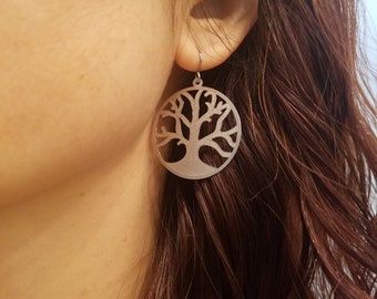 Matte Silver Tree of Life Earrings