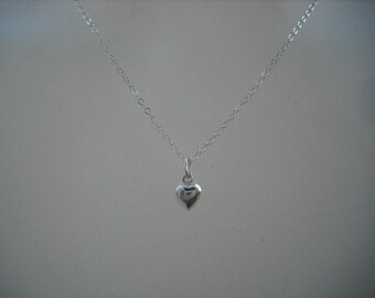 Sterling Silver Tiny Puffed Heart Necklace