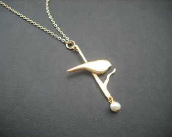 16K gold plated necklace with Dreaming Bird on the Branch