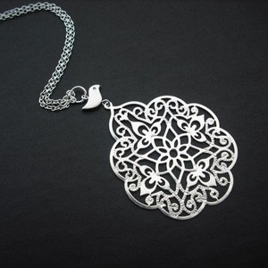 filigree with bird necklace white gold plated image 2