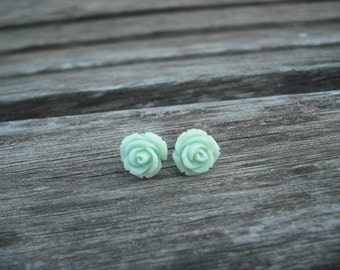 mint green rose post earring