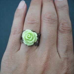 Rose Flower Cabochon Ring antique brass image 2