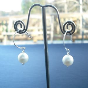 Bridesmaid Gift, Sterling Silver Large Hoop Freshwater Pearl Earring