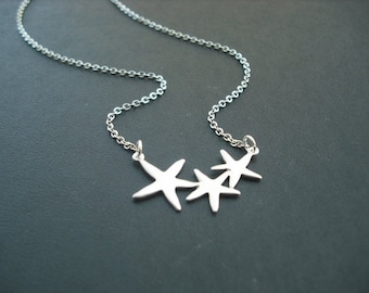 Adorable Triple Starfish necklace - Bridesmaids gift, Wedding Gift