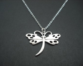 dragonfly necklace - matte white gold plated