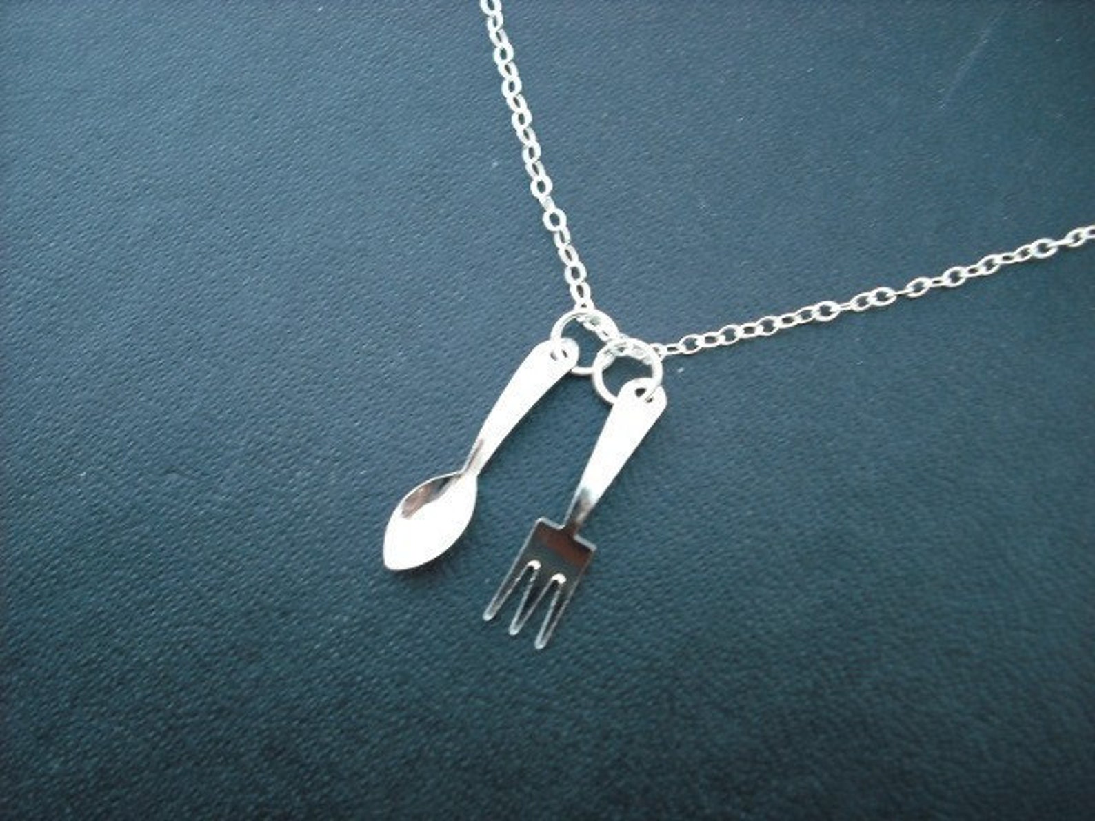 Spoon and Fork Necklace Sterling Silver Chain Etsy