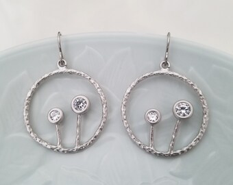 White Gold Plated Two Little Tree In A Hoop Earrings