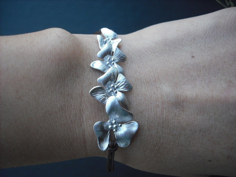 Bridesmaid Bracelet, Silver Bracelet with Fourfold Flowers image 4