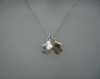 double cute cloud charm necklace - white gold plated chain