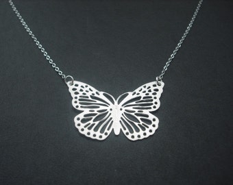 Butterfly Necklace - white gold plated