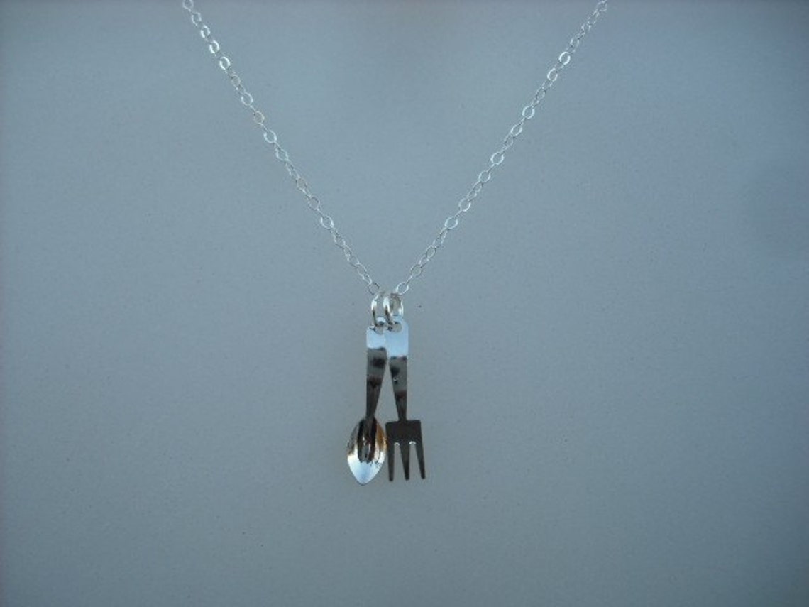 Spoon and Fork Necklace Sterling Silver Chain Etsy