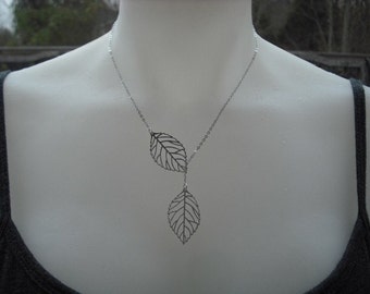 leafy lariat - white gold plated