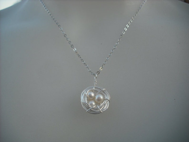 Silver Nest Necklace freshwater pearl image 3