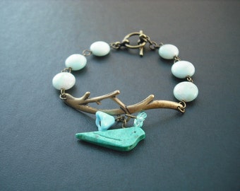 bare branch  turquoise bird bracelet