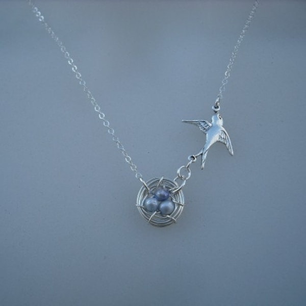 come with me - sterling silver necklace - new version - misty blue freshwater pearls