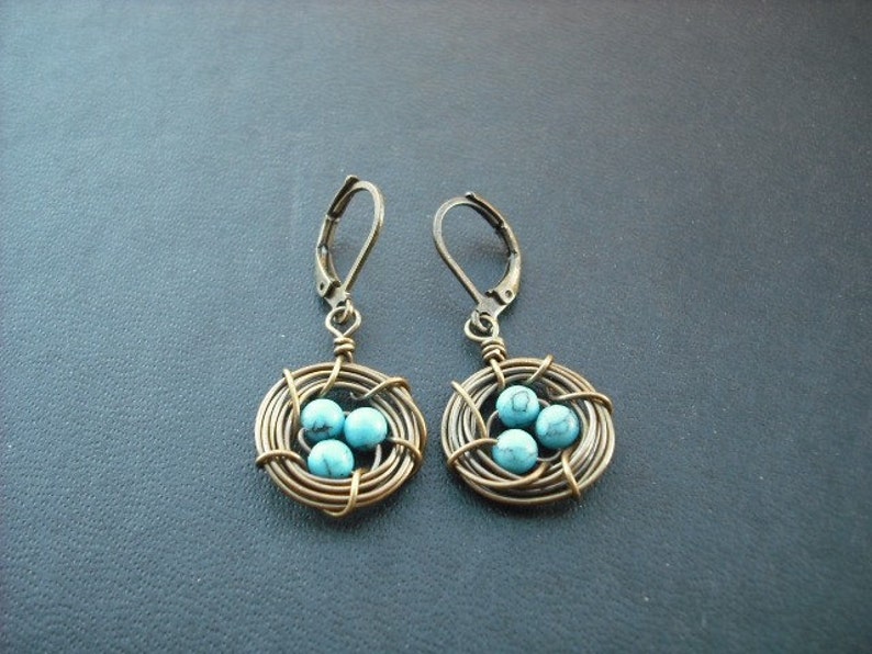 Nest Earring Antique Brass Etsy