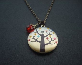 25% off - bird on a tree locket necklace