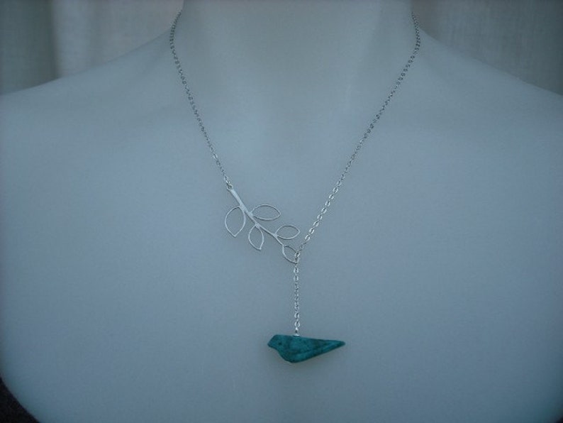 matte white gold plated Bridesmaids gift Wedding Gift genuine turquoise bird lariat