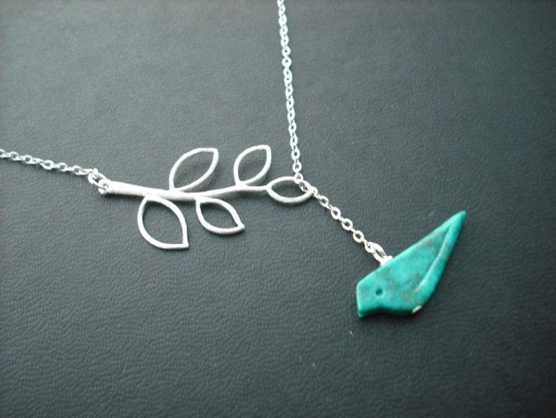 matte white gold plated Bridesmaids gift Wedding Gift genuine turquoise bird lariat