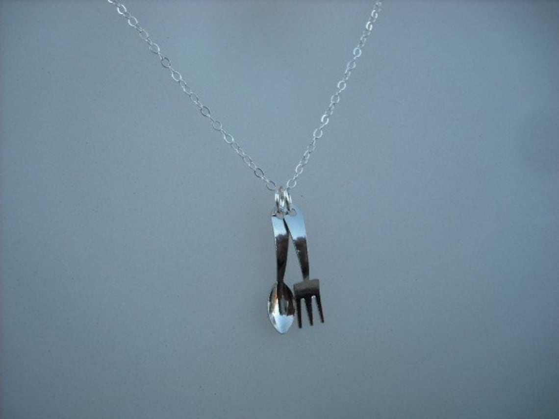 Spoon and Fork Necklace Sterling Silver Chain Etsy