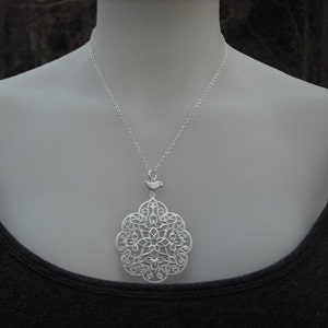 filigree with bird necklace white gold plated image 4