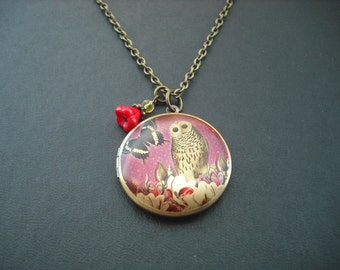 SALE - butterfly and owl altered photo locket necklace - only one avaialble
