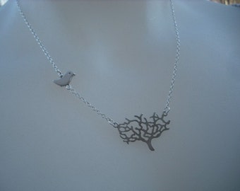 matte white gold plated tree necklace - white gold plated chain