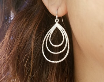 Triple Tear Drop Earrings -  Matte rhodium plated