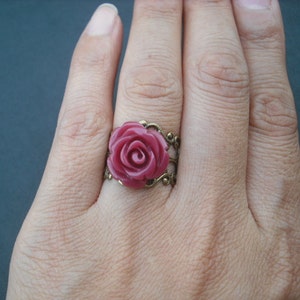 Rose Flower Cabochon Ring antique brass image 5