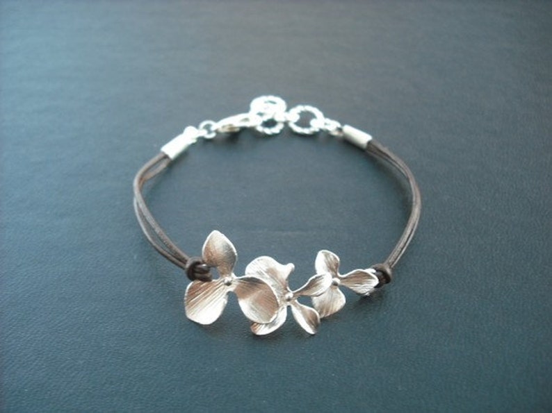 Bridesmaid Gift, Gold Bracelet with Orchid Flowers, Flower Girl Gift, Wedding Gift, Birthday Gift image 2
