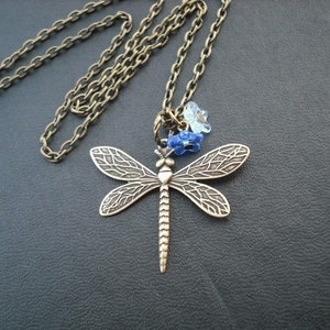Dragonfly Necklace Antique Brass - Etsy