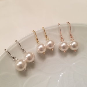 Silver/Gold/Rose Gold plated Earrings, 8mm Swarovski Pearl Earrings, Wedding Gift, Flower Girl Gift, Birthday Gift, Bridesmaid Gift