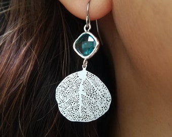 Blue Topaz December Birthstone and Filigree Leaf  Earrings