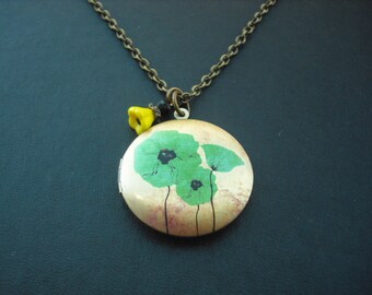 beautiful teal green wild flower altered photo locket necklace