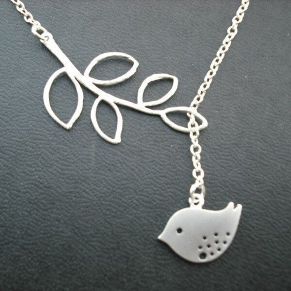 sweet little mod bird lariat - matte white gold plated