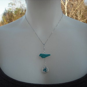 turquoise bird and a nest lariat white gold plated chain image 3