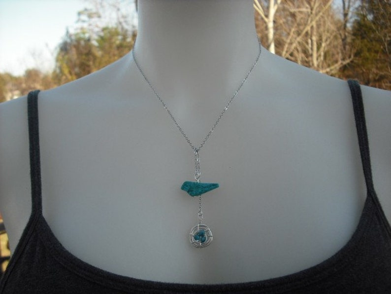 turquoise bird and a nest lariat white gold plated chain image 3