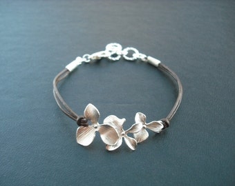 Presente para madrinha, Pulseira para madrinha, Pulseira de orquídea prateada, Presente para florista, Presente de aniversário, Presente de casamento