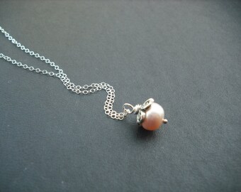 peach freshwater pearl and sterling silver necklace