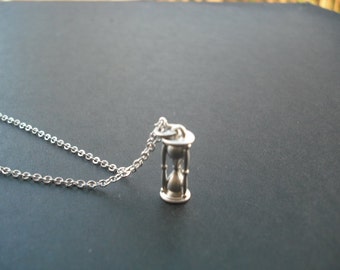 sand timer necklace - matte white gold plated chain