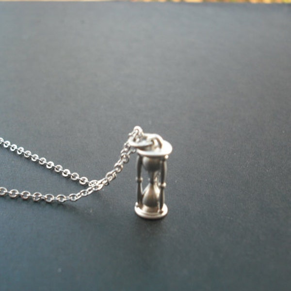 sand timer necklace - matte white gold plated chain