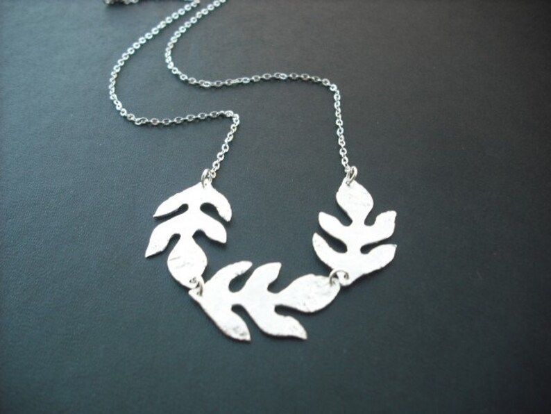 Silver Necklace with modern leaf, Bridesmaid gift, Bridesmaid Necklace, Wedding Gift, Birthday Gift image 2